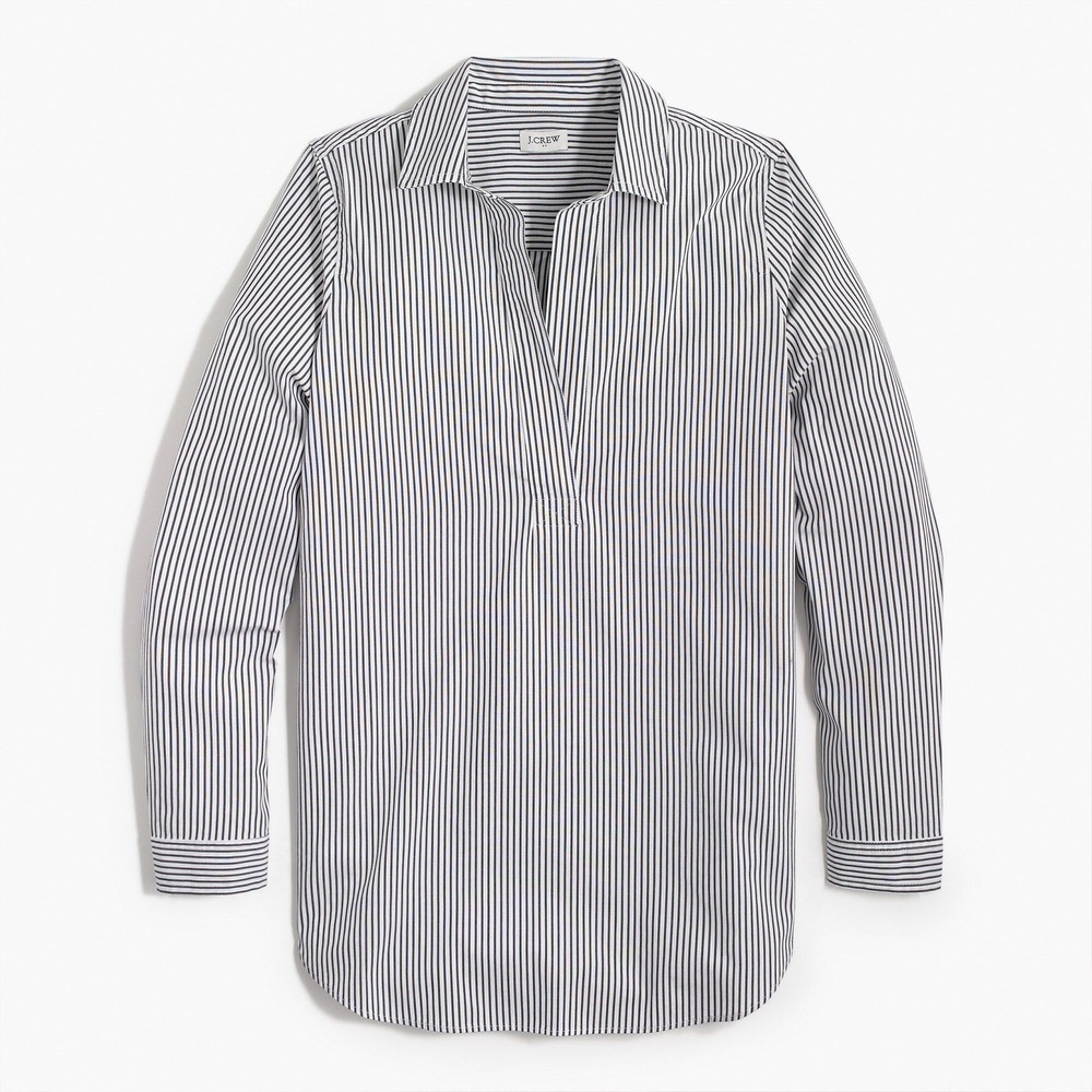 J.Crew Popover Tunic Women XS Navy Blue Striped A9089 Cottonā Long Sleeve Shirt